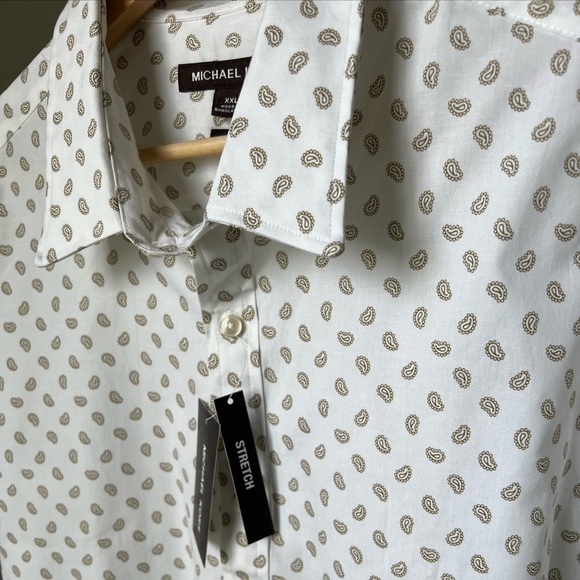 Michael Kors Men’s Slim Fit Stretch White/Tan Pattern Button Up Size XXL NWT $98 - Picture 5 of 13